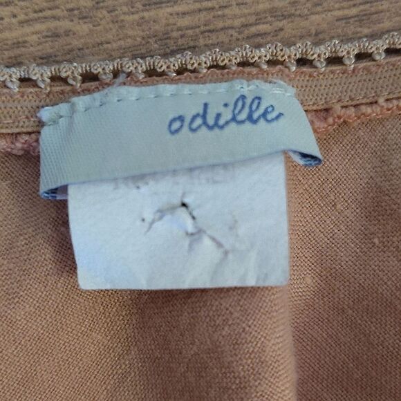 VTG Odille Anthropologie Beige Pull On 100% Linen Midi Skirt Size Medium - Picture 11 of 16